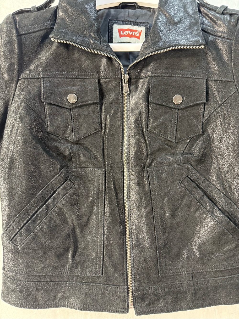 Levi's Black Faux Leather Moto Jacket with Silver Zip - Picture 8 of 14
